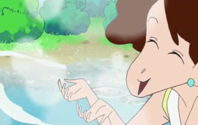 小新和小姐姐在海边玩水,小新与小姐姐的海滩欢乐时光